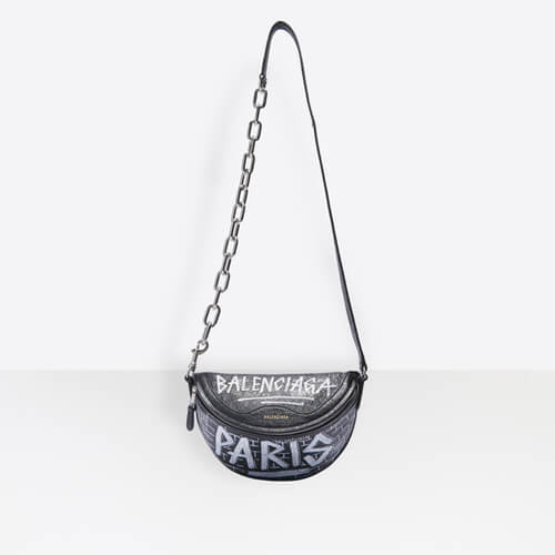 2020年春夏新作 バレンシアガ偽物 スーベニア XXS ベルトパック グラフィティ ブラック5655100RF1U1090